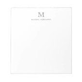 Modern Simple Basic Silver Gray Monogram Initial Notizblock (Vorderseite)