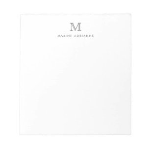 Modern Simple Basic Silver Gray Monogram Initial Notizblock