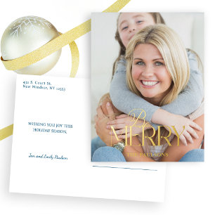 Modern Simple Be Merry Typografie 1 Foto Folien Feiertagspostkarte