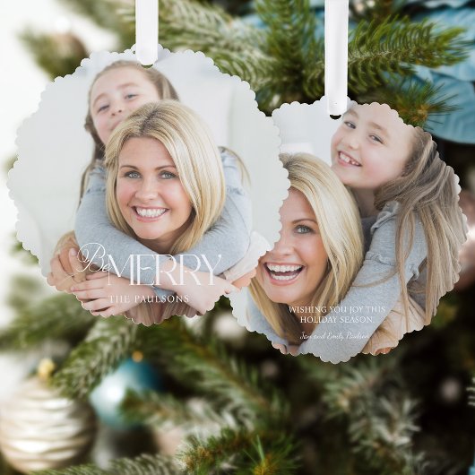 Modern Simple Be Merry Typografie 1 Foto Ornament Karte