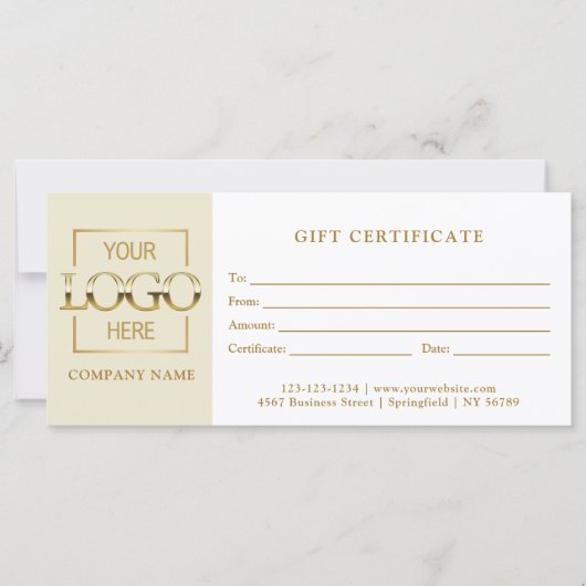 Modern Simple Beige Business Logo Gift Certificate (Vorderseite)