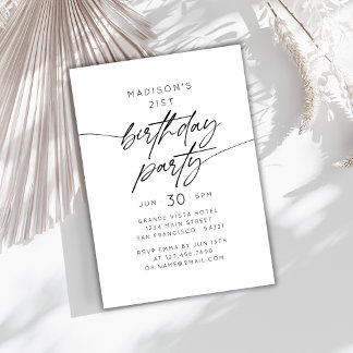 Modern Simple Birthday Party | Schwarz und Weiß Einladung