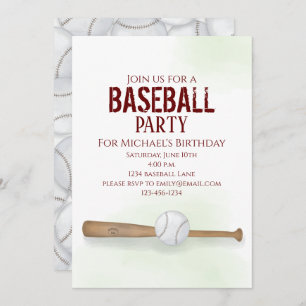 Modern Simple Birthday Watercolor Baseball Niedlic Einladung