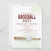 Modern Simple Birthday Watercolor Baseball Niedlic Einladung (Vorderseite)