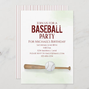 Modern Simple Birthday Watercolor Baseball Niedlic Einladung