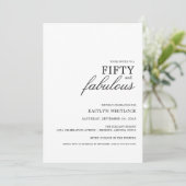 Modern Simple Black 50 and Fabulous Birthday Party Einladung (Stehend Vorderseite)