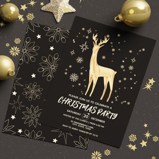 Modern Simple Black and Gold Elegante Deer Xmas Einladung