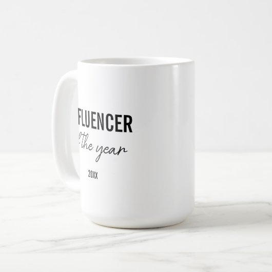 Modern Simple Black and White Script Influencer Kaffeetasse (Vorderseite Links)