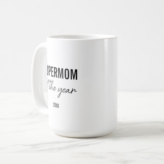 Modern Simple Black and White Script Supermom Kaffeetasse (Vorderseite Links)