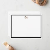 Modern Simple Black Border Gold Monogram Mitteilungskarte (Vorderseite/Rückseite Beispiel)