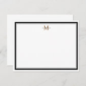 Modern Simple Black Border Gold Monogram Mitteilungskarte (Vorne/Hinten)