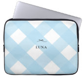 Modern Simple Black Bow Blue Monogram Gingham Laptopschutzhülle (Vorderseite)
