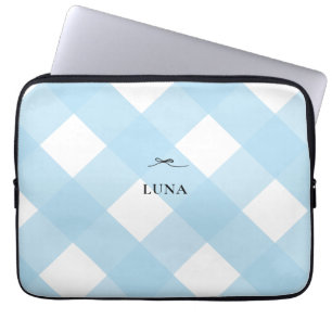 Modern Simple Black Bow Blue Monogram Gingham Laptopschutzhülle