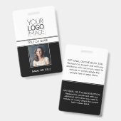 Modern Simple Black Foto Beruflich Name Tag Ausweis (Vorder- & Rückseite)