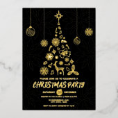 Modern Simple Black & Gold Eleganter Weihnachtsbau Folieneinladung (Vorderseite)