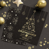 Modern Simple Black & Gold Eleganter Weihnachtsbau Folieneinladung
