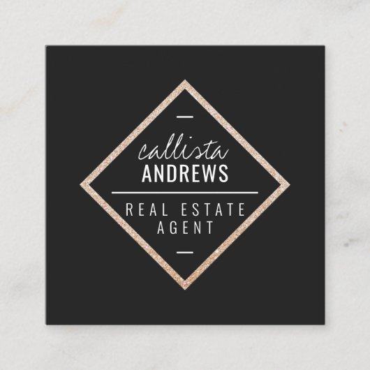Modern Simple Black Gold Glitzer Diamond Square Quadratische Visitenkarte (Vorderseite)