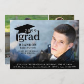 Modern Simple Black Grad 4 Foto Abschluss Einladung (Vorne/Hinten)