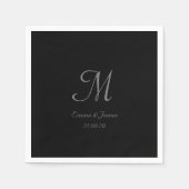Modern Simple Black Grey Script Monogram Name Serviette (Vorderseite)