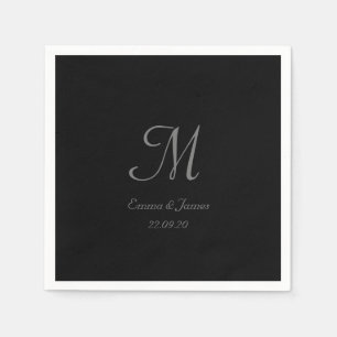 Modern Simple Black Grey Script Monogram Name Serviette
