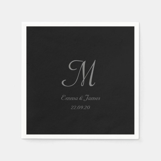 Modern Simple Black Grey Script Monogram Name Serviette (Vorderseite)