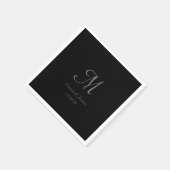 Modern Simple Black Grey Script Monogram Name Serviette (Ecke)