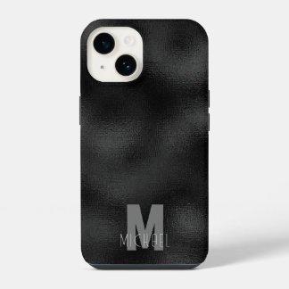 Modern Simple Black Minimalistisch Textured Monogr iPhone 14 Hülle