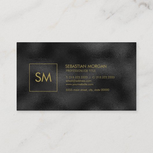 Modern Simple Black Minimalistisch Textured Monogr Visitenkarte (Rückseite)