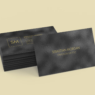 Modern Simple Black Minimalistisch Textured Monogr Visitenkarte