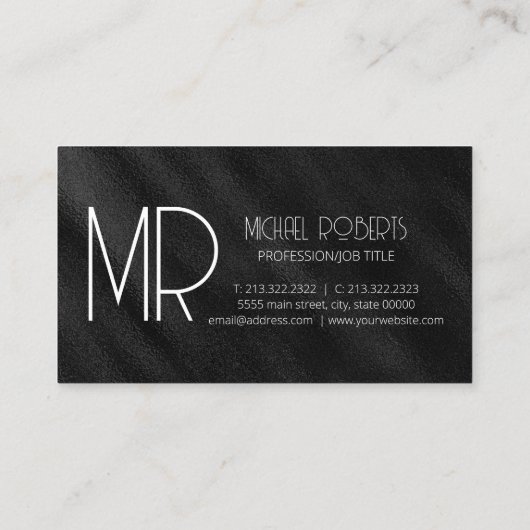 Modern Simple Black Minimalistisch Textured Monogr Visitenkarte (Rückseite)