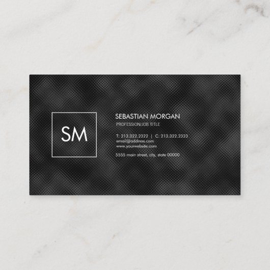 Modern Simple Black Minimalistisch Textured Monogr Visitenkarte (Rückseite)