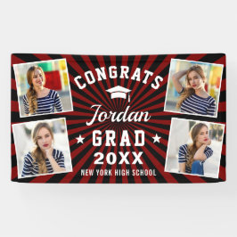 Modern Simple Black Red Graduation Party 4 FOTO Banner