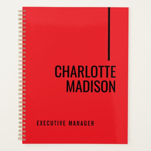 Modern Simple Black Red Minimalist Bold Text Name Planer (Vorderseite)