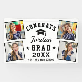 Modern Simple Black White Graduation Party 4 FOTO Banner
