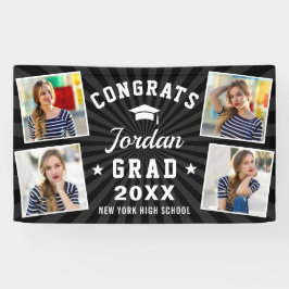 Modern Simple Black White Graduation Party 4 FOTO Banner