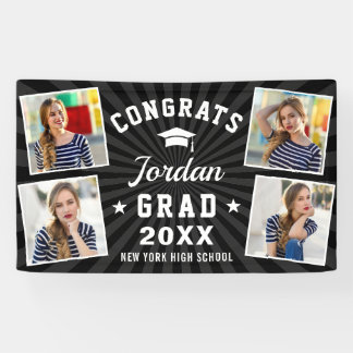 Modern Simple Black White Graduation Party 4 FOTO Banner