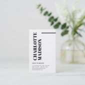 Modern Simple Black White Trendy Minimalist Plain  Visitenkarte (Stehend Vorderseite)