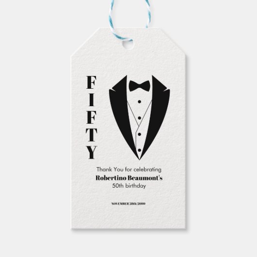 Modern Simple Black White Tuxedo 50th Birthday Geschenkanhänger (Vorderseite)