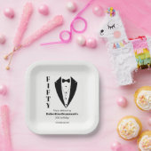 Modern Simple Black White Tuxedo 50th Birthday Pappteller (Party)