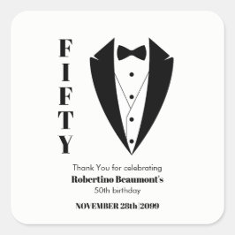 Modern Simple Black White Tuxedo 50th Birthday  Quadratischer Aufkleber