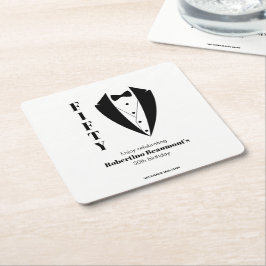 Modern Simple Black White Tuxedo 50th Birthday  Rechteckiger Pappuntersetzer