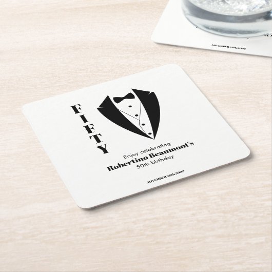 Modern Simple Black White Tuxedo 50th Birthday  Rechteckiger Pappuntersetzer (angewinkelt)