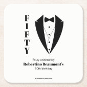Modern Simple Black White Tuxedo 50th Birthday  Rechteckiger Pappuntersetzer (Vorderseite)
