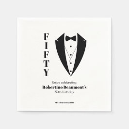 Modern Simple Black White Tuxedo 50th Birthday  Serviette