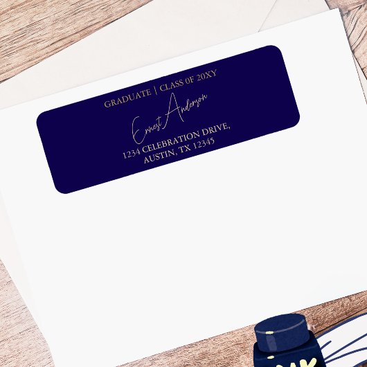 Modern Simple Blue Abschluss Rücksendeadresse