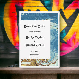 Modern Simple Blue Abstrakt Art Artistic Wedding Save The Date