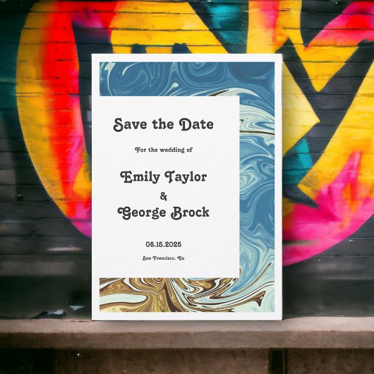 Modern Simple Blue Abstrakt Art Artistic Wedding Save The Date