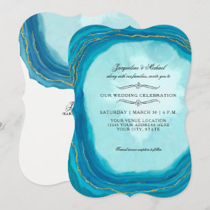 Modern Simple Blue Agate Geode Typografy Gem Rock Einladung