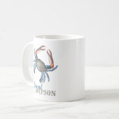 Modern Simple Blue Crab Nautic Elegante Kaffeetasse (Vorderseite Links)