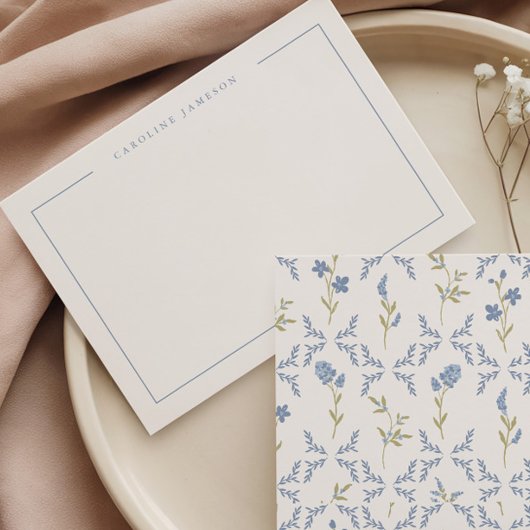Modern Simple Blue Floral Flat Note Card Mitteilungskarte